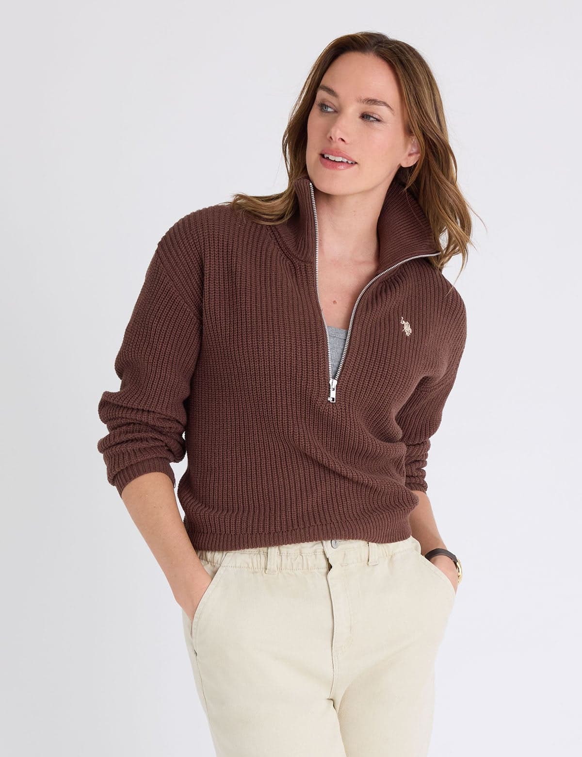 1/4 ZIP RIB SWEATER