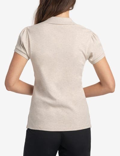 HALF ZIP PUFF SLEEVE HEATHER POLO SHIRT 3