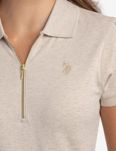 HALF ZIP PUFF SLEEVE HEATHER POLO SHIRT 4