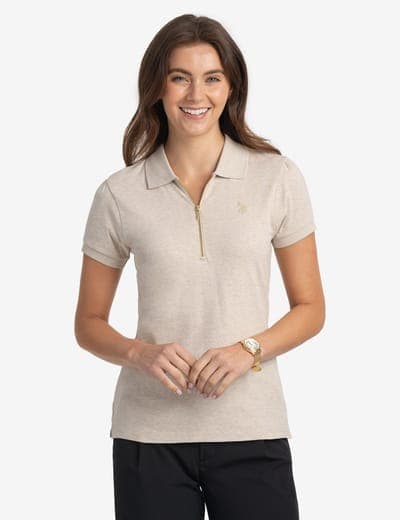 HALF ZIP PUFF SLEEVE HEATHER POLO SHIRT 6