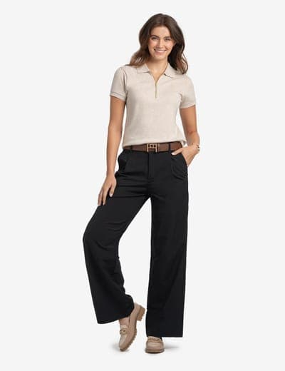 HALF ZIP PUFF SLEEVE HEATHER POLO SHIRT 5