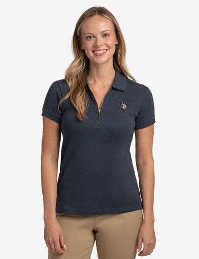HALF ZIP PUFF SLEEVE HEATHER POLO SHIRT 7