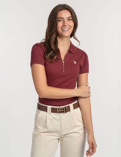 HALF ZIP PUFF SLEEVE HEATHER POLO SHIRT 12