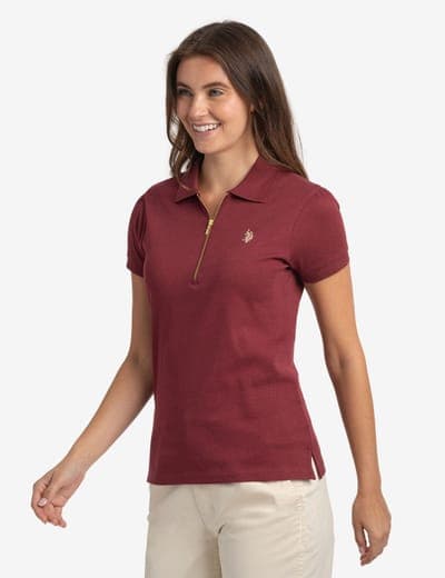 HALF ZIP PUFF SLEEVE HEATHER POLO SHIRT 14