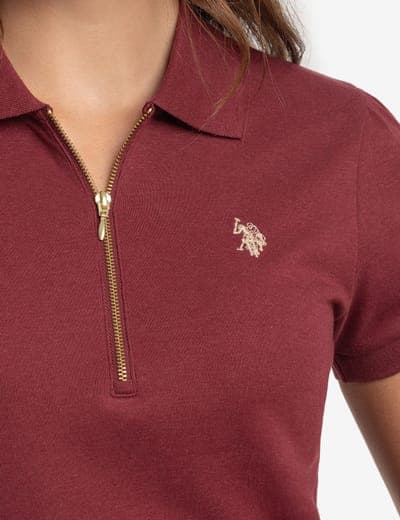 HALF ZIP PUFF SLEEVE HEATHER POLO SHIRT 15