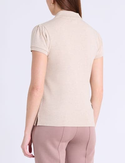 HALF ZIP PUFF SLEEVE HEATHER POLO SHIRT 18