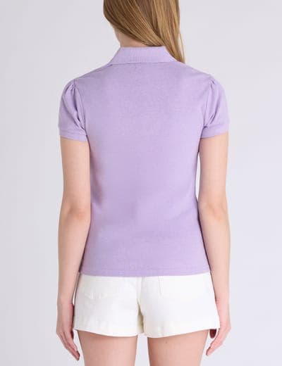 HALF ZIP PUFF SLEEVE HEATHER POLO SHIRT 3