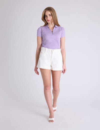 HALF ZIP PUFF SLEEVE HEATHER POLO SHIRT 4