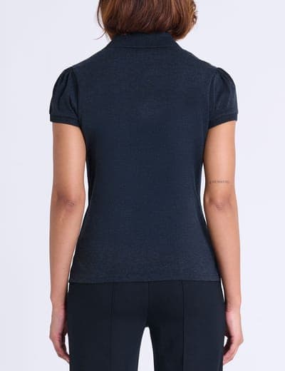 HALF ZIP PUFF SLEEVE HEATHER POLO SHIRT 9