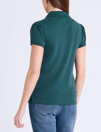HALF ZIP PUFF SLEEVE HEATHER POLO SHIRT 14