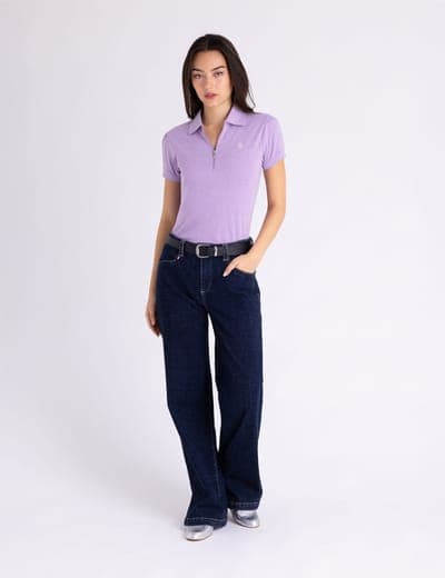 HALF ZIP PUFF SLEEVE HEATHER POLO SHIRT 2