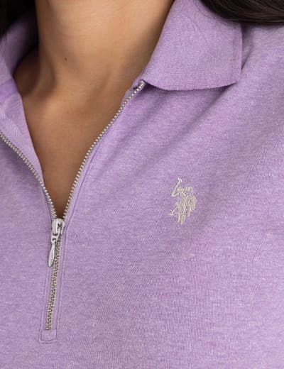 HALF ZIP PUFF SLEEVE HEATHER POLO SHIRT 3