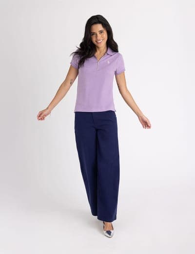 HALF ZIP PUFF SLEEVE HEATHER POLO SHIRT 4