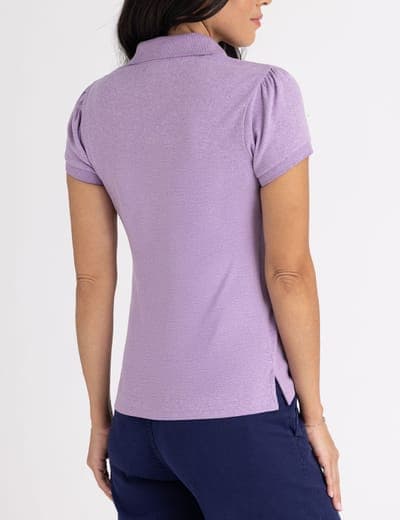 HALF ZIP PUFF SLEEVE HEATHER POLO SHIRT 5