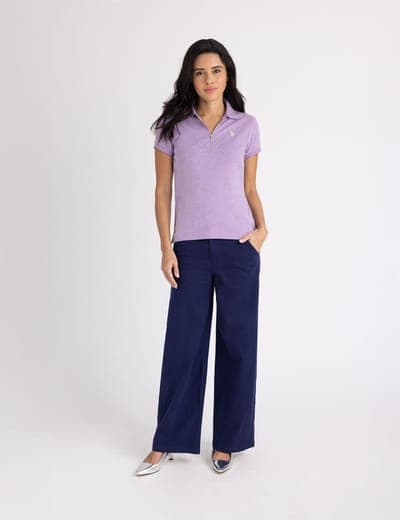 HALF ZIP PUFF SLEEVE HEATHER POLO SHIRT 6