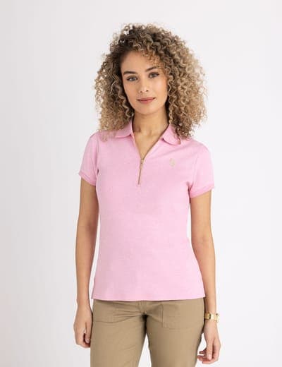 HALF ZIP PUFF SLEEVE HEATHER POLO SHIRT 7