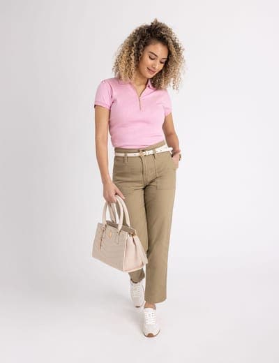 HALF ZIP PUFF SLEEVE HEATHER POLO SHIRT 9