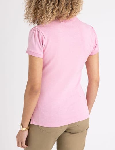 HALF ZIP PUFF SLEEVE HEATHER POLO SHIRT 10