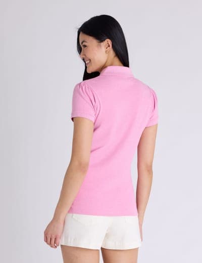 HALF ZIP PUFF SLEEVE HEATHER POLO SHIRT 3
