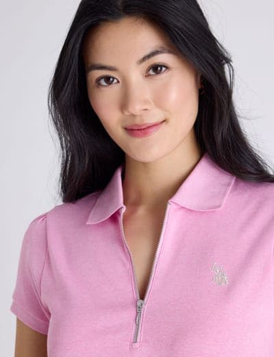 HALF ZIP PUFF SLEEVE HEATHER POLO SHIRT 2