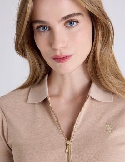 HALF ZIP PUFF SLEEVE HEATHER POLO SHIRT 8