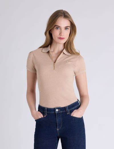 HALF ZIP PUFF SLEEVE HEATHER POLO SHIRT 7