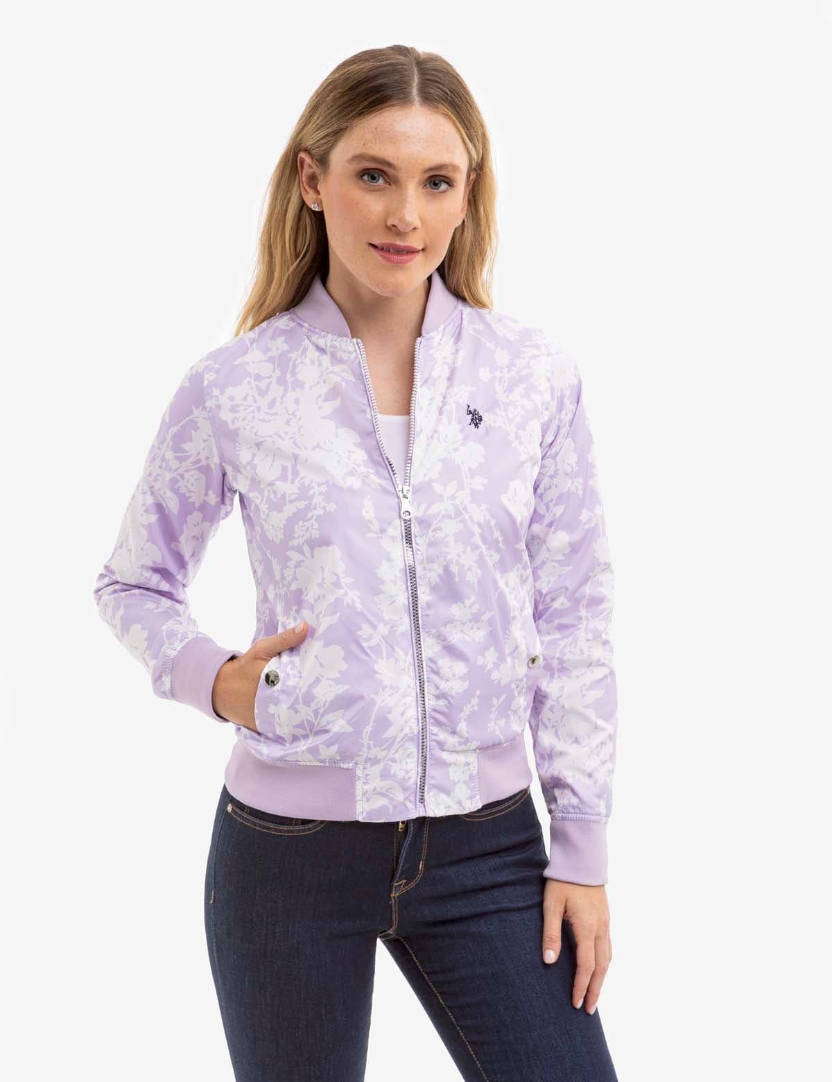 PRINTED ZIP FRONT BOMBER JACKET