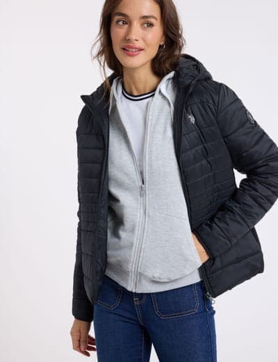 SIDE RIBBED HOODED PUFFER JACKET 1