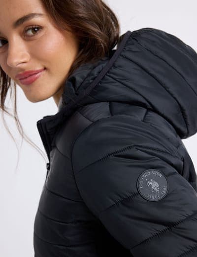 SIDE RIBBED HOODED PUFFER JACKET 2