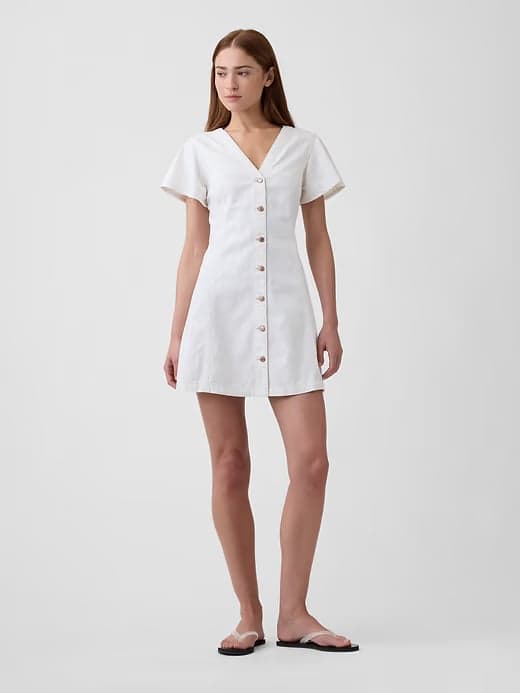 Denim Button-Front Mini Dress