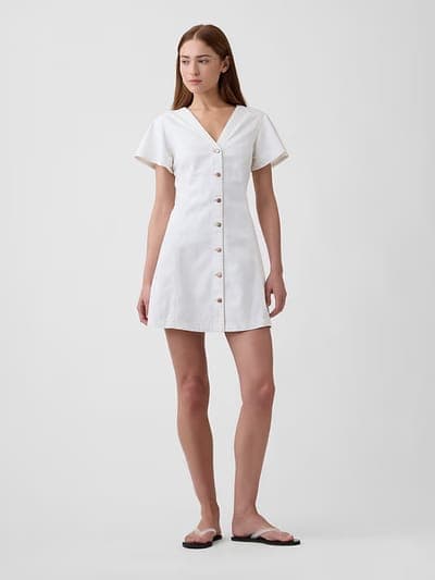 Denim Button-Front Mini Dress 1