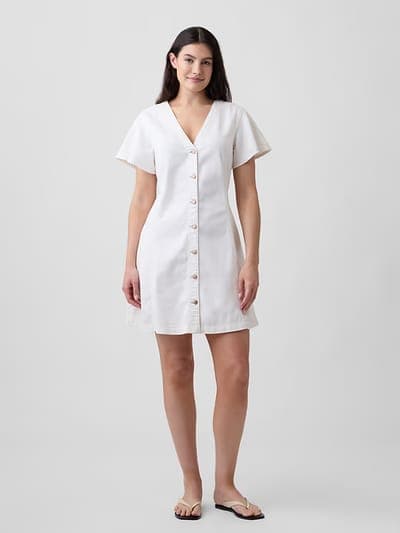 Denim Button-Front Mini Dress 4