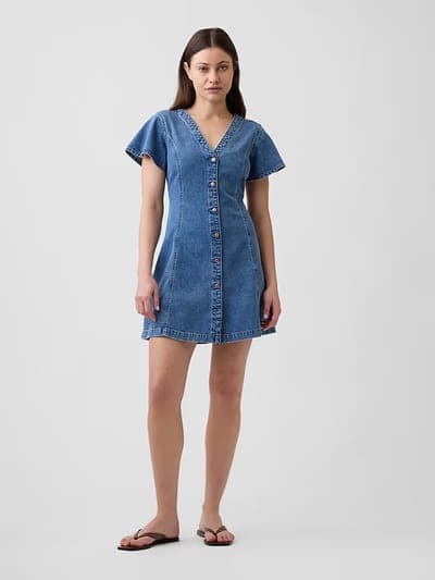 Denim Flutter Sleeve Mini Dress 1