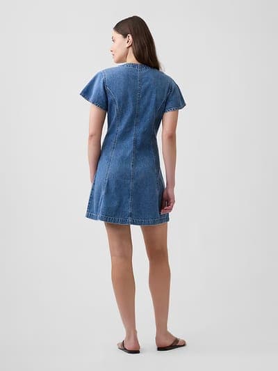 Denim Flutter Sleeve Mini Dress 2
