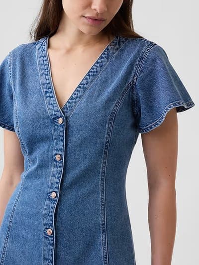 Denim Flutter Sleeve Mini Dress 3