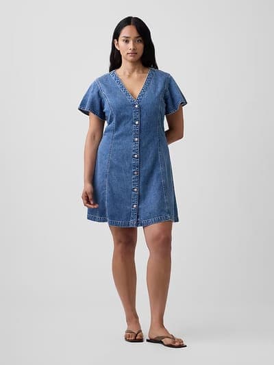 Denim Flutter Sleeve Mini Dress 4