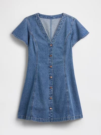 Denim Flutter Sleeve Mini Dress 6