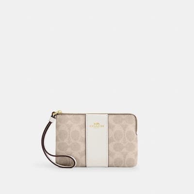 Coach Outlet Corner Zip Wristlet In Signature Canvas With Stripe 1