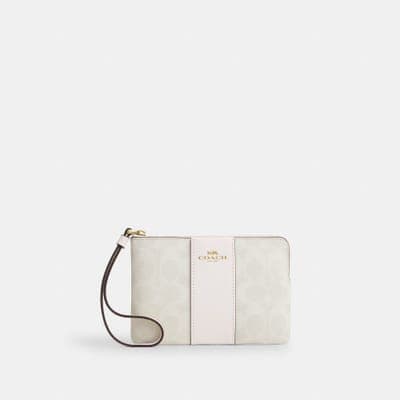 Coach Outlet Corner Zip Wristlet In Signature Canvas With Stripe 5