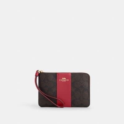 Coach Outlet Corner Zip Wristlet In Signature Canvas With Stripe 8