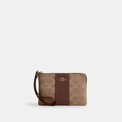 Coach Outlet Corner Zip Wristlet In Signature Canvas With Stripe 1