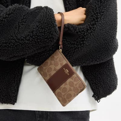 Coach Outlet Corner Zip Wristlet In Signature Canvas With Stripe 3