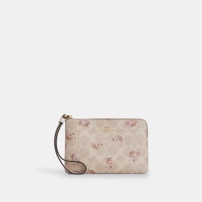 Coach Outlet Corner Zip Wristlet In Signature Canvas With Floral Print 1