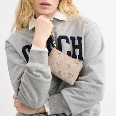 Coach Outlet Corner Zip Wristlet In Signature Canvas With Floral Print 4
