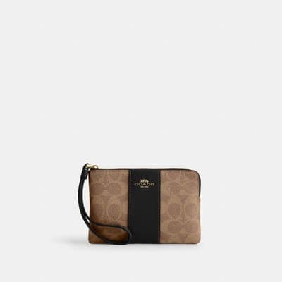 Coach Outlet Corner Zip Wristlet In Signature Canvas With Stripe 1