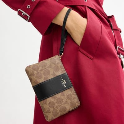 Coach Outlet Corner Zip Wristlet In Signature Canvas With Stripe 3