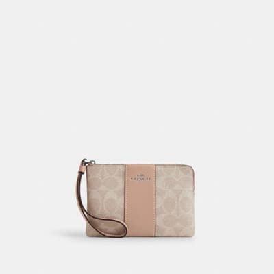 Coach Outlet Corner Zip Wristlet In Signature Canvas With Stripe 1