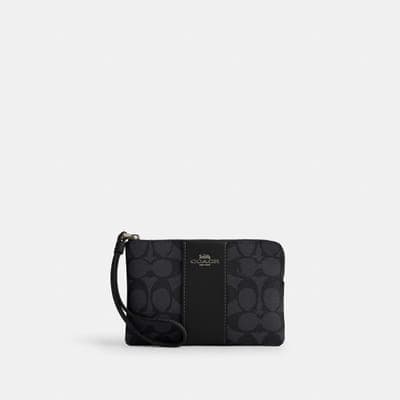Coach Outlet Corner Zip Wristlet In Signature Canvas With Stripe 1