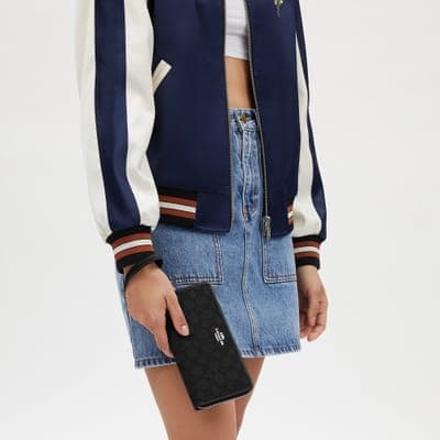 Coach Outlet Long Zip Around Wallet In Signature Jacquard 3