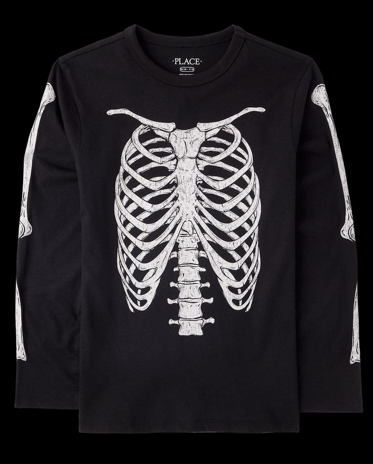 Boys Long Sleeve Glow In The Dark Halloween Skeleton Graphic Tee
